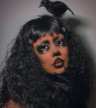 Black Wavy Halloween Wig With Bangs