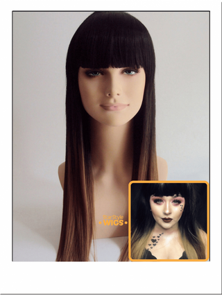 Black and Blonde Straight Ombre Wig