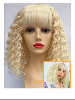 Blonde Tight Curly Wig With Bangs