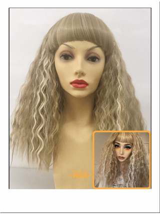 Blonde Wavy Crimped Wig With Bangs