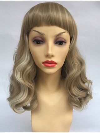 Blonde Wig Medium Length Curly With Bangs