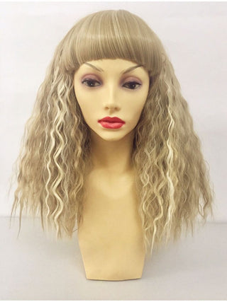 Blonde Wig With Bangs Curly Crimped