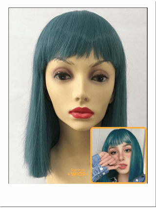 Blue Green Bob Wig With Bangs