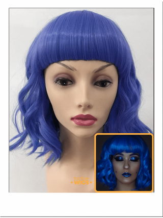 Blue Wavy Bob Wig With Bangs