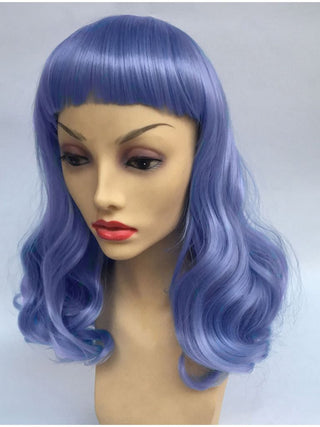 Preppy Blue Curly Wig With Bangs