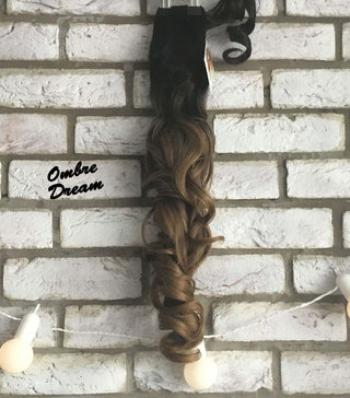 Clip In Ponytail Curly Hairpiece Ombre Black Blonde