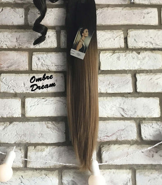 Clip In Ponytail Straight Hairpiece Ombre Black Blonde