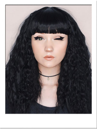 Crimped Black Wig With Bangs