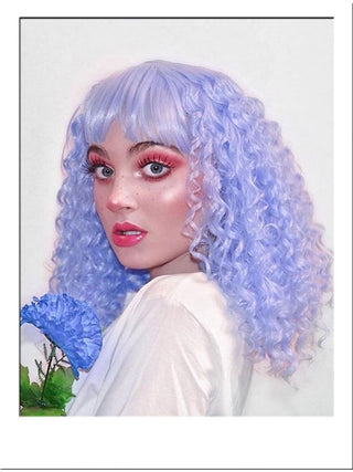 Curly Blue Wig With Bangs