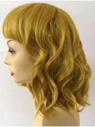 Yellow Wig With Bangs Bob Wavy