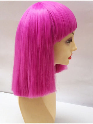 Dark Pink Bob Wig With Bangs