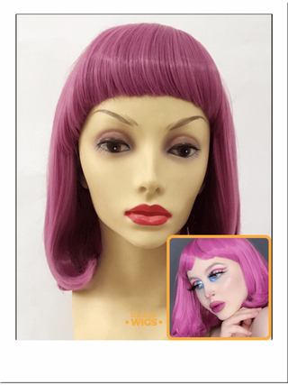 Deep Dark Pink Bob Wig With Bangs