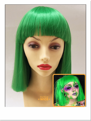 Green Short Hair Wig With Bangs