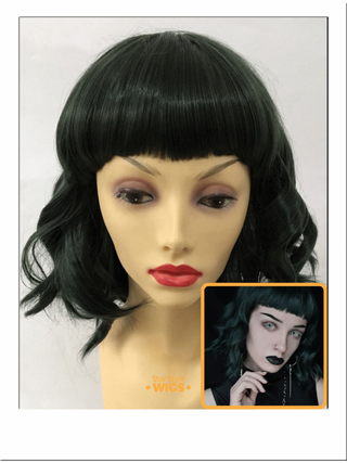 Green Wavy Bob Wig With Bangs