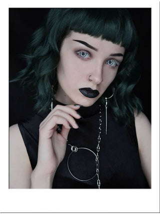 Green Wig Short Wavy Dark Green