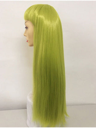 Green Wig With Bangs Straight Long