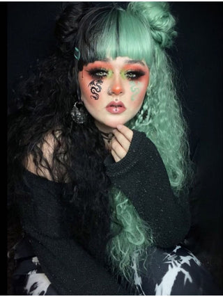 Half Green Half Black Wig