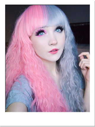 Half Pink And Half Grey Wig Split Dye