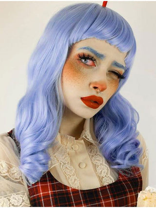 Mid Length Light Blue Wig Curly