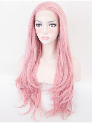 Light Pink Lace Front Wig Wavy UK