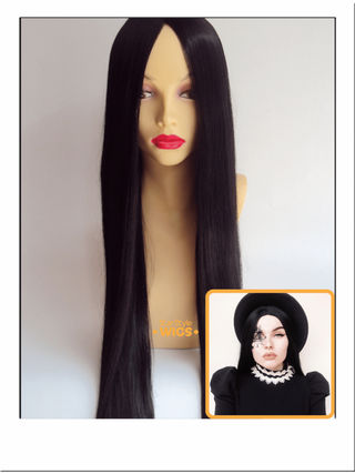 Long Black Wig Middle Part