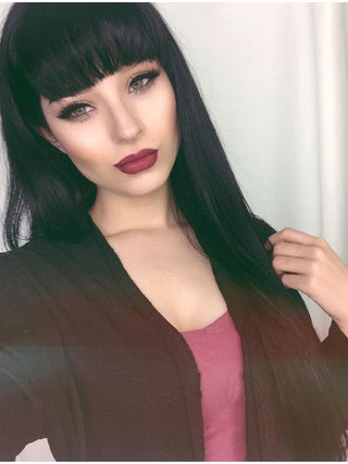 Long Black Wig With Fringe Straight