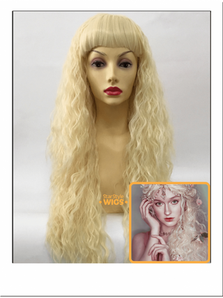 Long Blonde Crimped Wig With Bangs