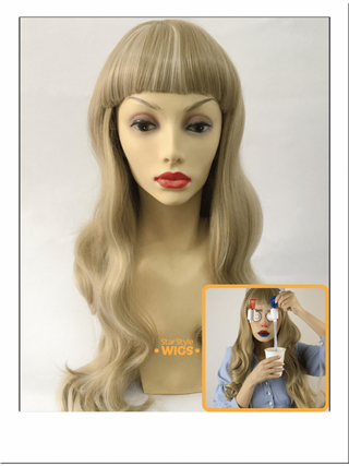 Long Blonde Wavy Wig With Bangs