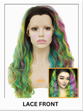 Long Bright Rainbow Wig Lace Front