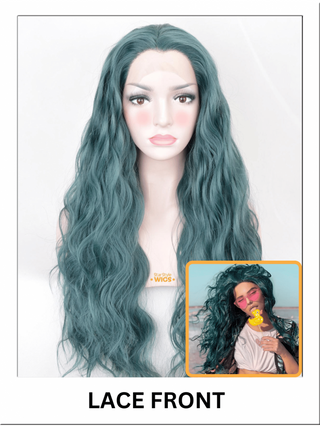 Long Green Wavy Lace Front Wig