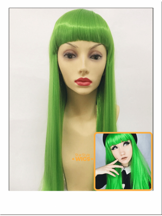 Long Green Wig With Bangs Straight