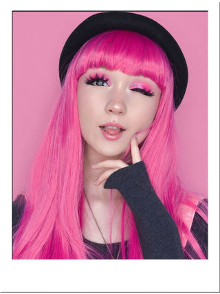 Long Pink Wig With Bangs