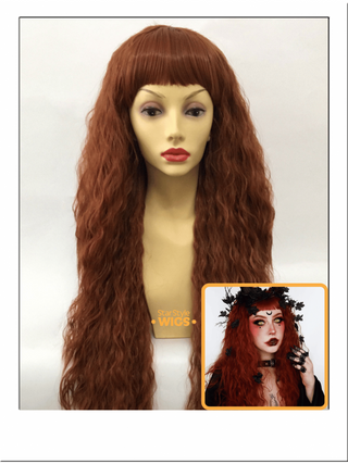 Long Red Crimped Wig With Bangs