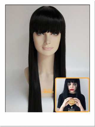 Long Straight Black Wig With Bangs