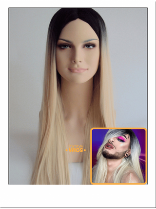 Long Straight Blonde Wig Dark Roots