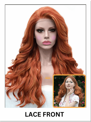 Long Wavy Copper Hair Wig Lace Front