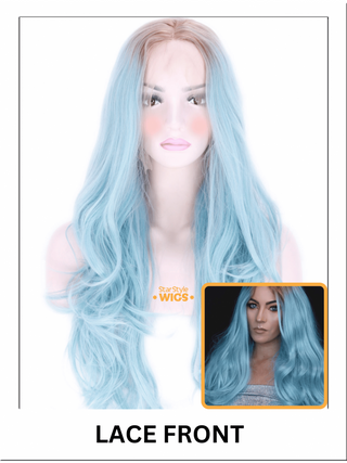 Long Wavy Pastel Blue Lace Front Wig