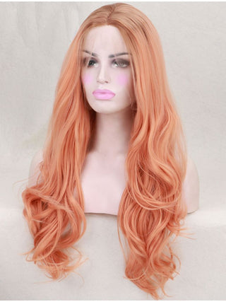 Long Wavy Peach Synthetic Lace Front Wig