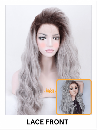 Long Wavy Silver Wig Lace Front