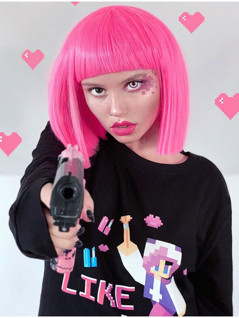 Neon Pink Wig Bob With Bangs Star Style Wigs UK - Main Image