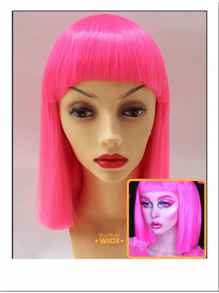 Neon Pink Wig With Bangs Bob