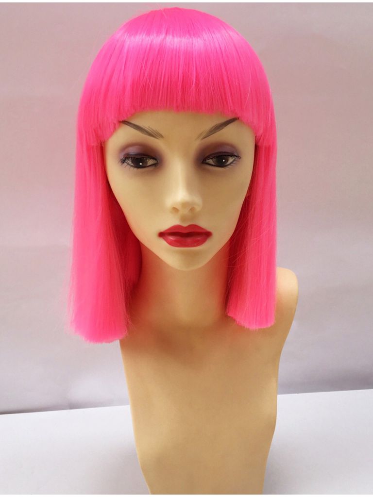 Neon Pink Wig Bob With Bangs Star Style Wigs UK