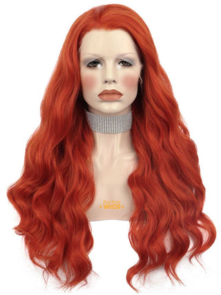 Orange Red Lace Front Wigs Wavy