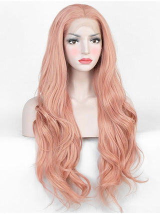 Pastel Peach Pink Wig Lace Front Wavy