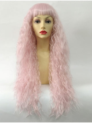 Pastel Pink Wig Curly Crimped