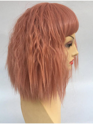 Peach Bob Wig Wavy With Bangs