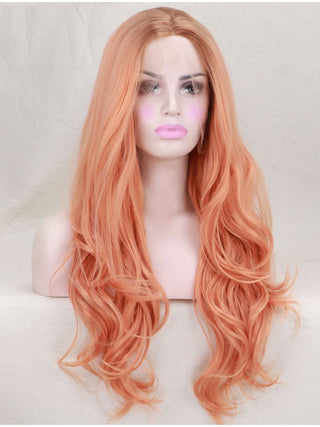 Peach Long Wavy Synthetic Lace Front Wig