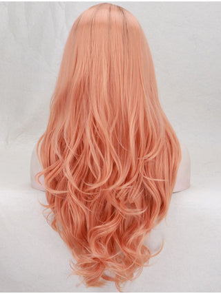 Peach Wig Long Wavy Lace Front