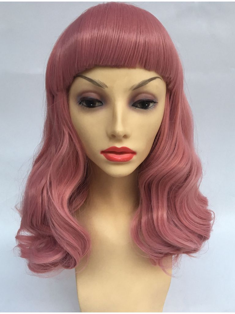 Pink Curly Wig 50s Style With Bangs Star Style Wigs UK