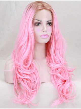 Pink Wig Long Lace Front Curly